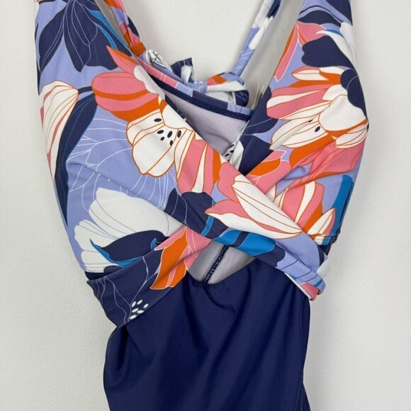 Cupshe Deep Ocean Wrap Front Cutout Tummy Control One Piece Size 3X - Picture 2 of 7